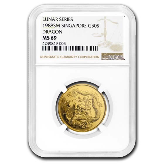 Buy 1988 Singapore 1/2 oz Gold 50 Singold Dragon MS-69 NGC