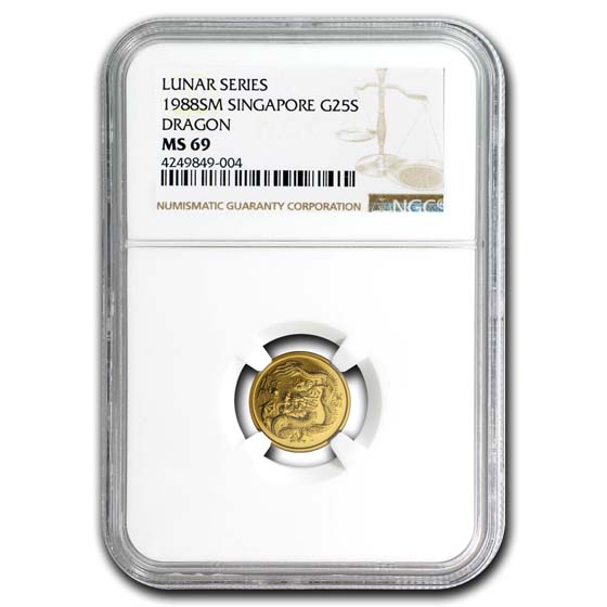 Buy 1988 Singapore 1/4 oz Gold 25 Singold Dragon MS-69 NGC | APMEX