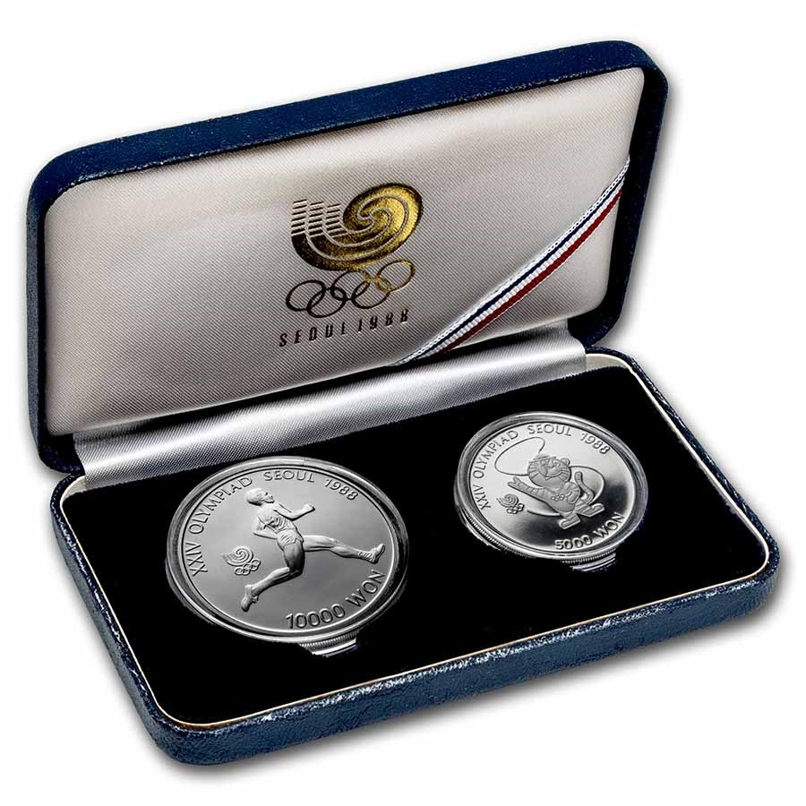 1988 South Korea 2-Coin Silver Seoul Olympics Proof Set