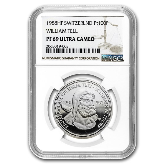1988 Switzerland 1 oz Proof Platinum William Tell PF-69 NGC 1988 Switzerland 1 oz Proof Platinum William Tell PF-69 NGC