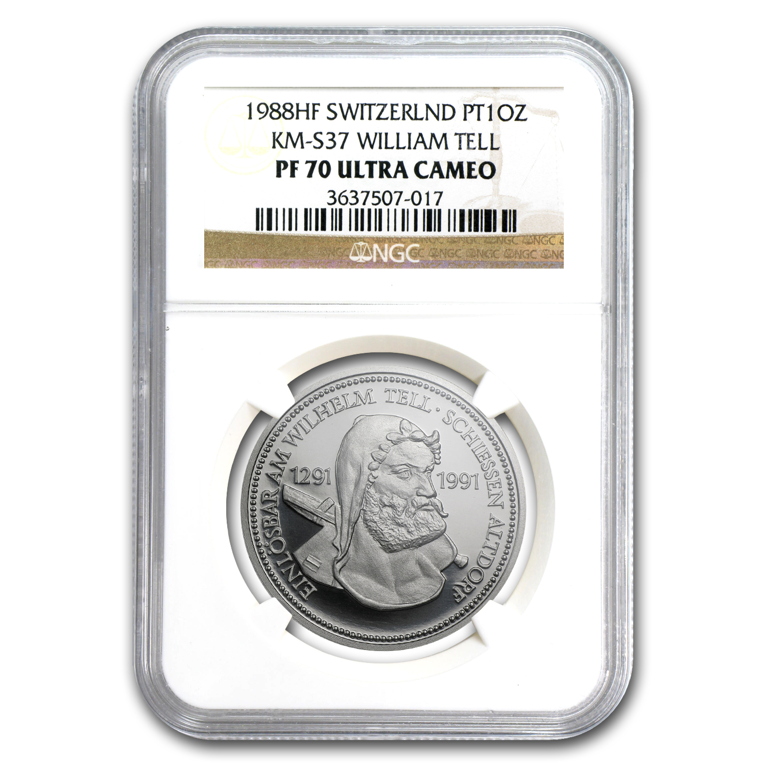 Buy 1988 Switzerland 1 oz Proof Platinum William Tell PF-70 NGC