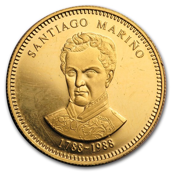 1988 Venezuela Gold 5000 Bolivares Santiago Marino Proof 1988 Venezuela Gold 5000 Bolivares Santiago Marino Proof