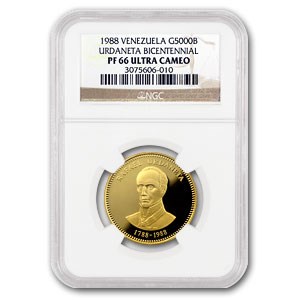 1988 Venezuela Proof Gold 5000 Bolivares PF-66 NGC 1988 Venezuela Proof Gold 5000 Bolivares PF-66 NGC