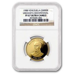 1988 Venezuela Proof Gold 5000 Bolivares PF-67 NGC 1988 Venezuela Proof Gold 5000 Bolivares PF-67 NGC