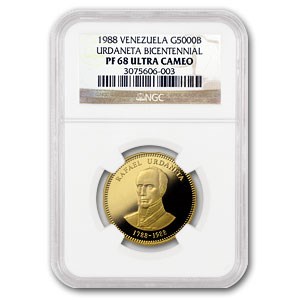 1988 Venezuela Proof Gold 5000 Bolivares PF-68 NGC 1988 Venezuela Proof Gold 5000 Bolivares PF-68 NGC