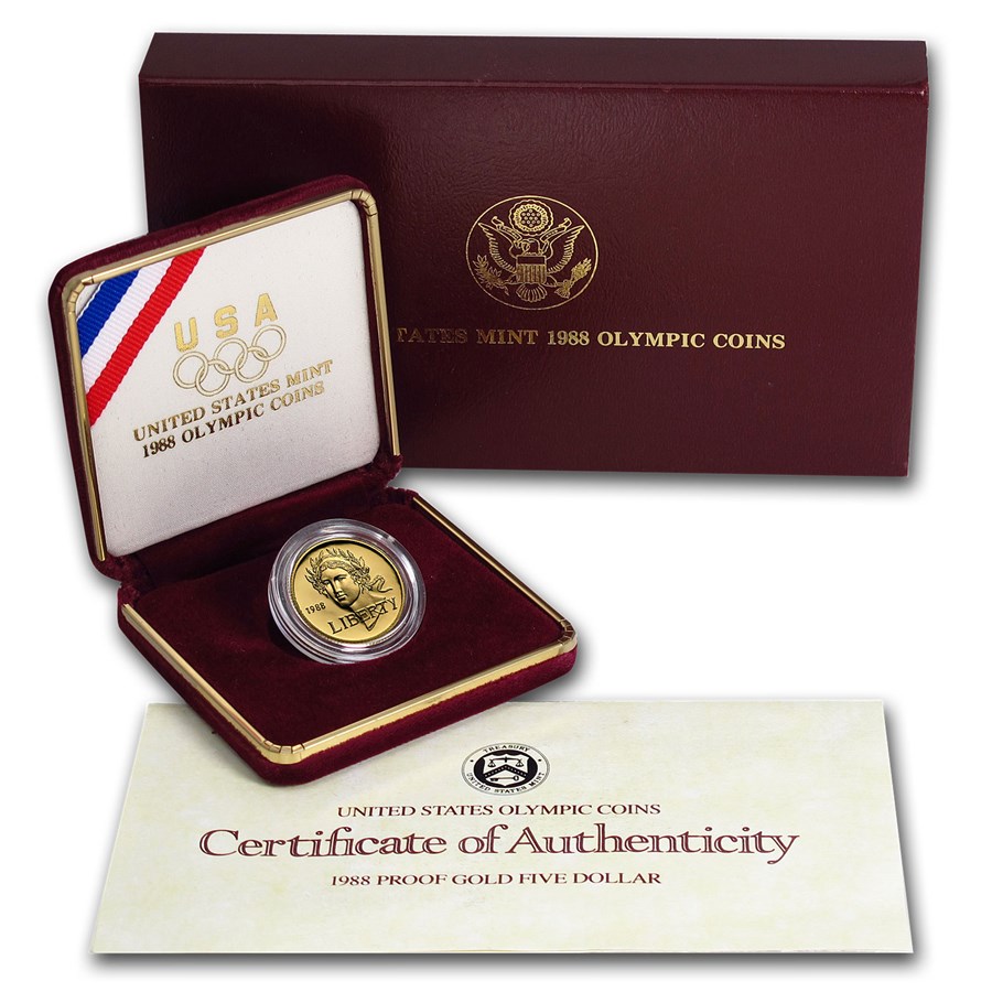 1988-W Gold $5 Commem Olympic Proof (w/Box & COA)
