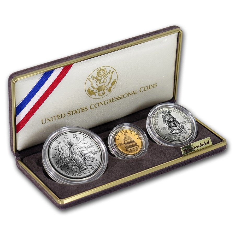 1989 3-Coin Commem Congressional Set BU (w/Box & COA)