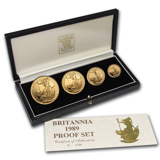 1989 4-Coin Gold Britannia Proof Set (w/Box & COA)