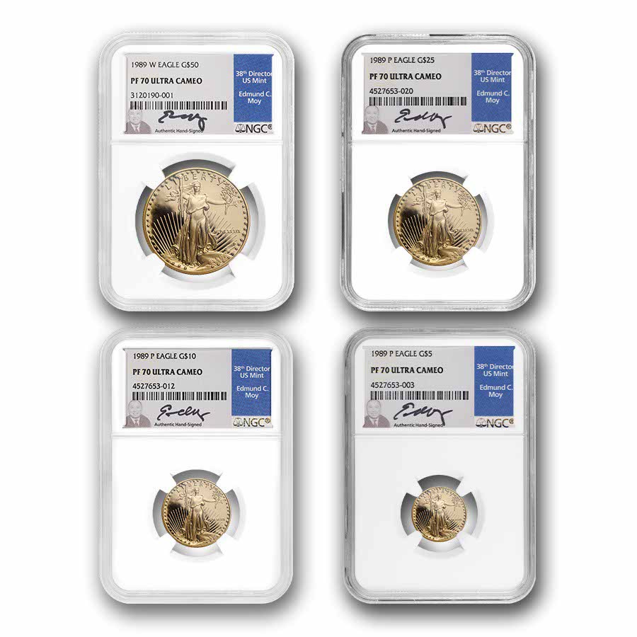 1989 4-Coin Proof American Gold Eagle Set PF-70 NGC (Moy)