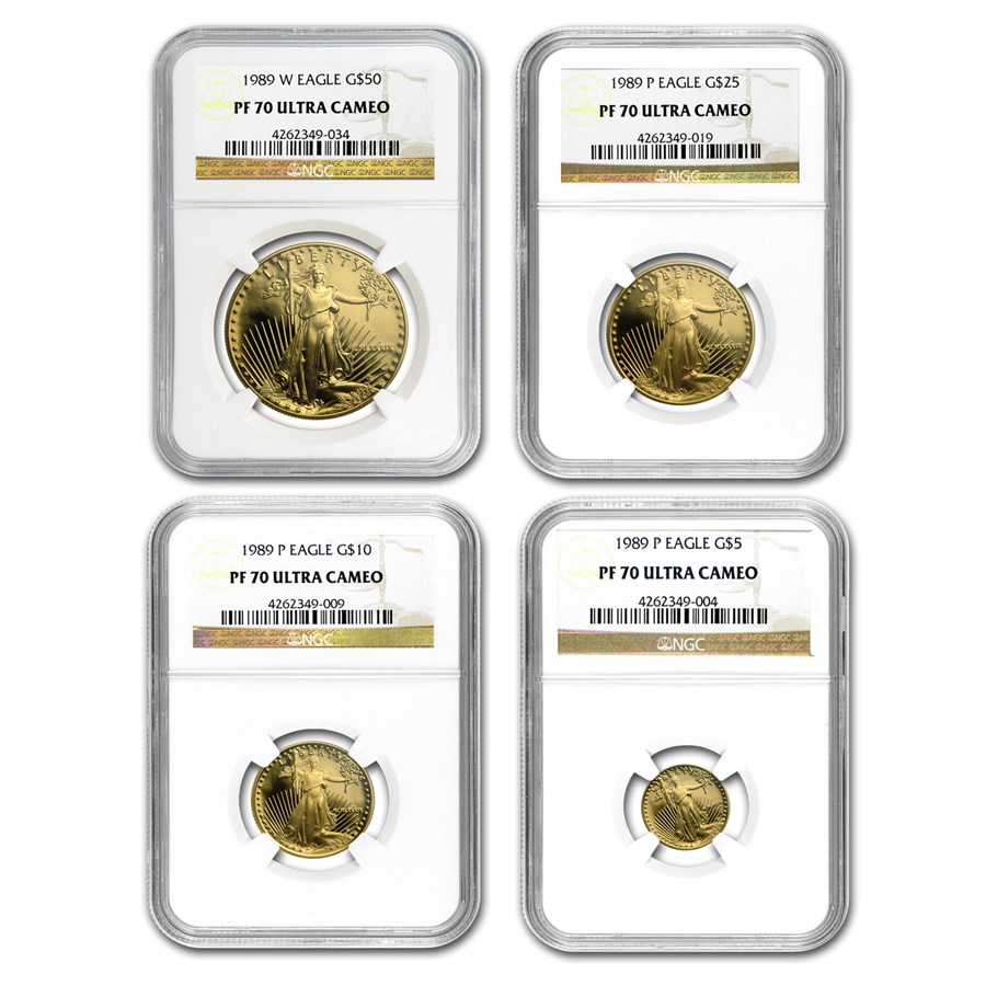 1989 4-Coin Proof American Gold Eagle Set PF-70 NGC
