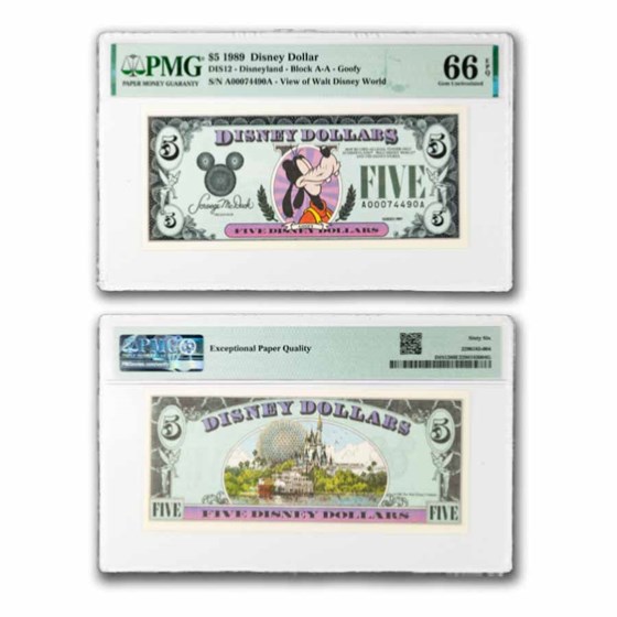 1989 $5.00 (AA) Closed-Eyed Goofy CU-66 EPQ PMG (DIS#12)