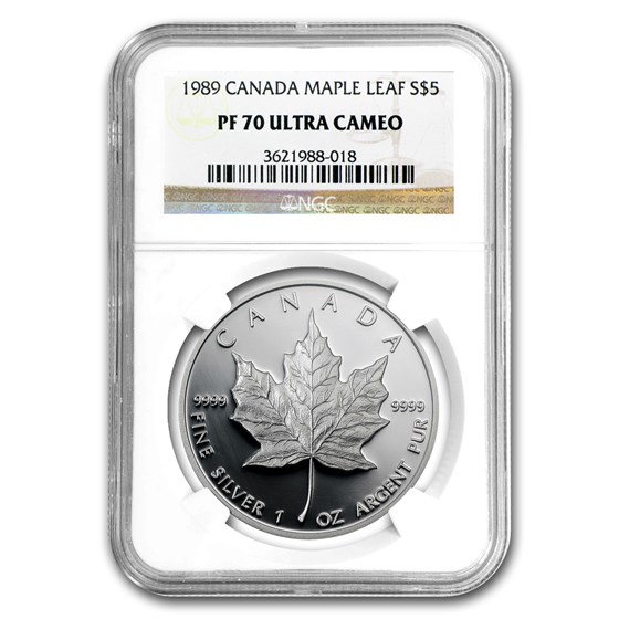 1989 Canada 1 oz Proof Silver Maple Leaf PF-70 NGC 1989 Canada 1 oz Proof Silver Maple Leaf PF-70 NGC