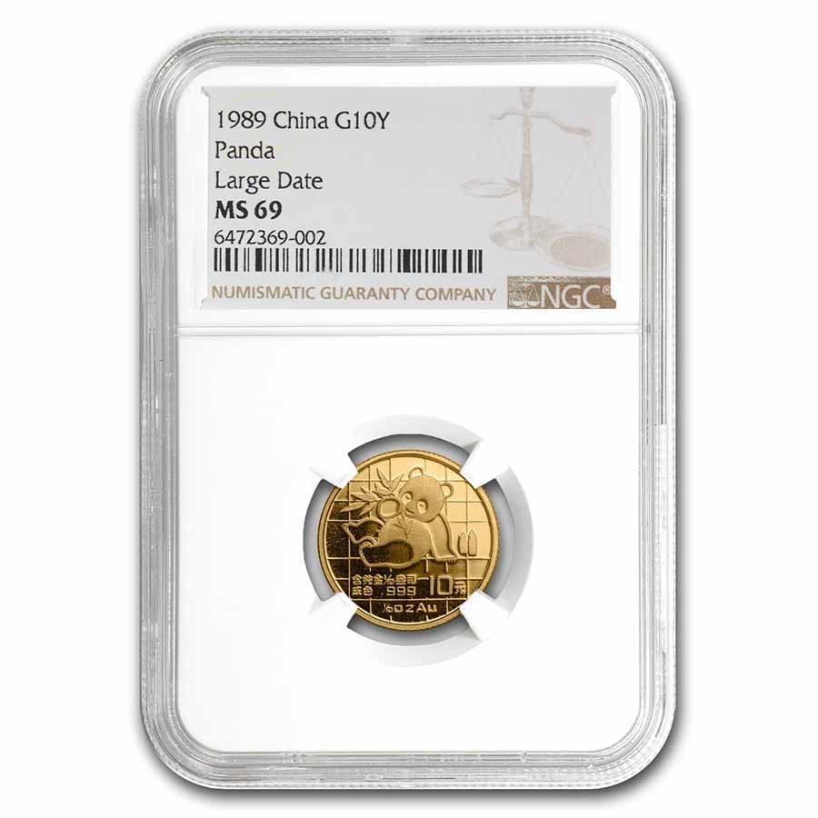 1989 China 1/10 oz Gold Panda Large Date MS-69 NGC
