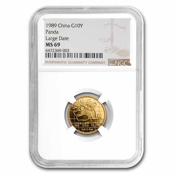1989 China 1/10 oz Gold Panda Large Date MS-69 NGC 1989 China 1/10 oz Gold Panda Large Date MS-69 NGC