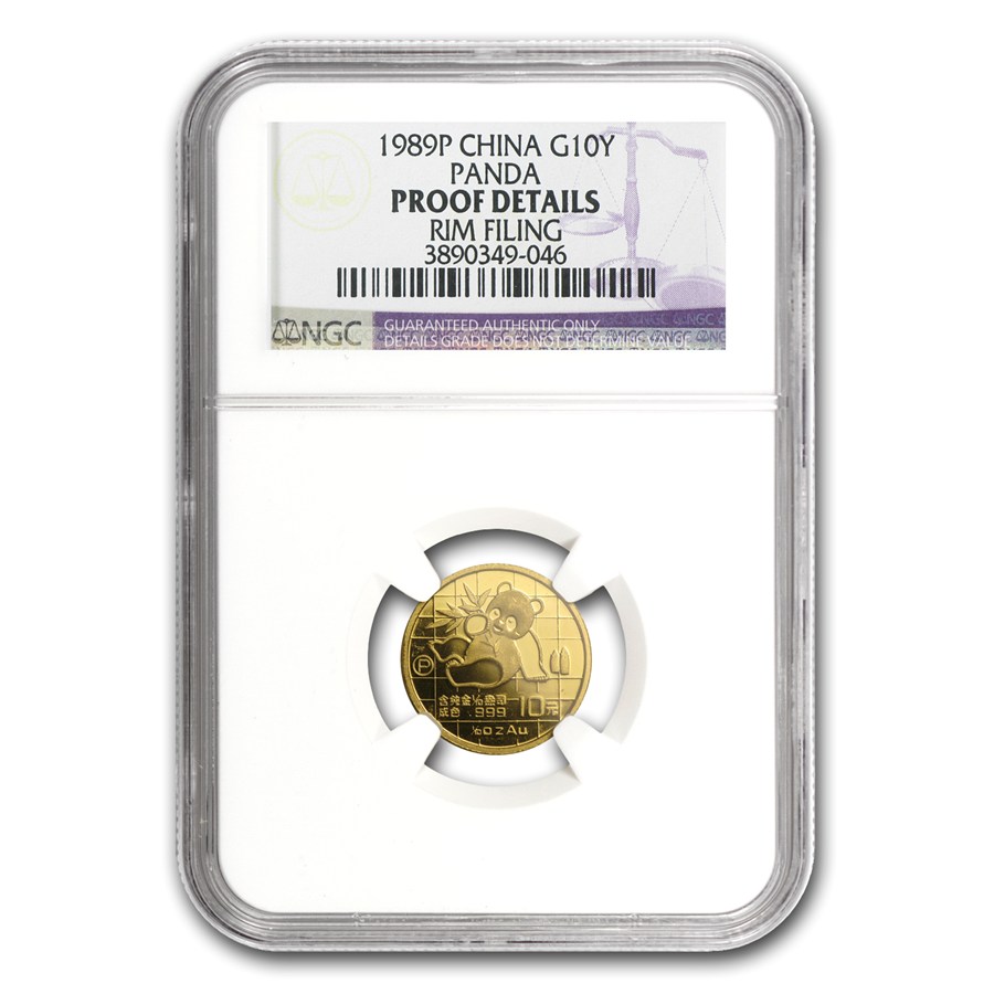 Buy 1989 China 1/10 oz Prf Gold Panda Prf Details NGC (Filed Rims) | APMEX