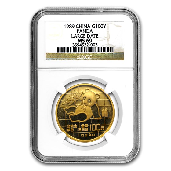 1989 China 1 oz Gold Panda Large Date MS-69 NGC