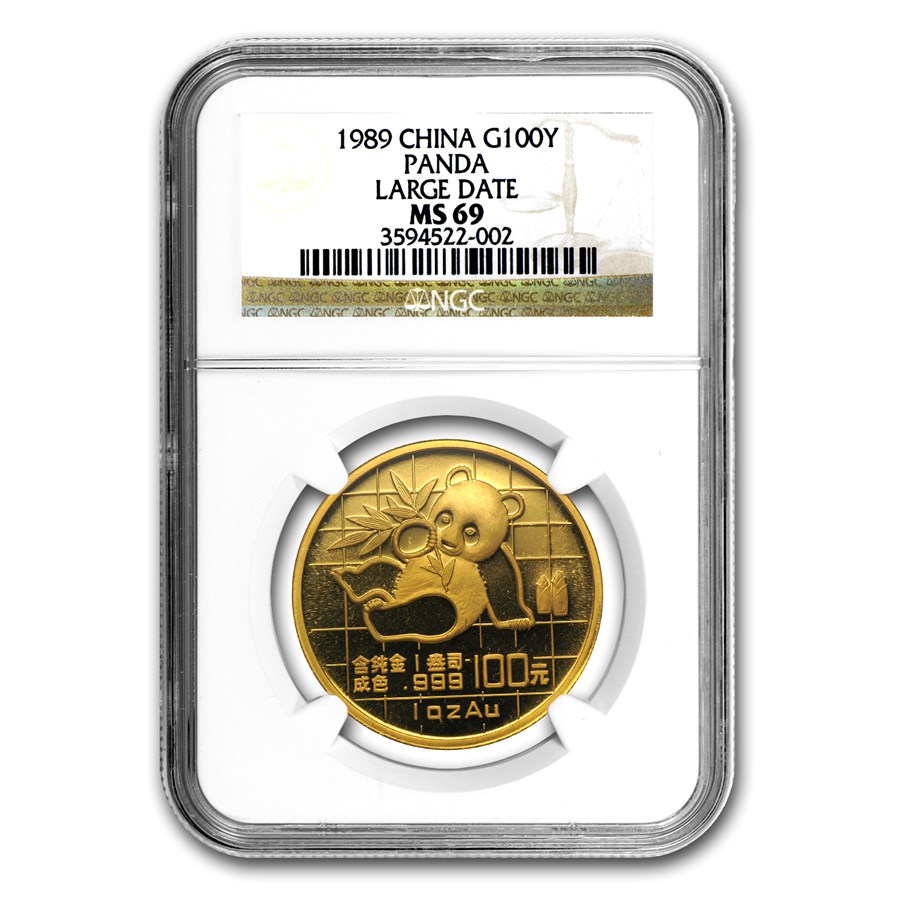 1989 China 1 oz Gold Panda Large Date MS-69 NGC