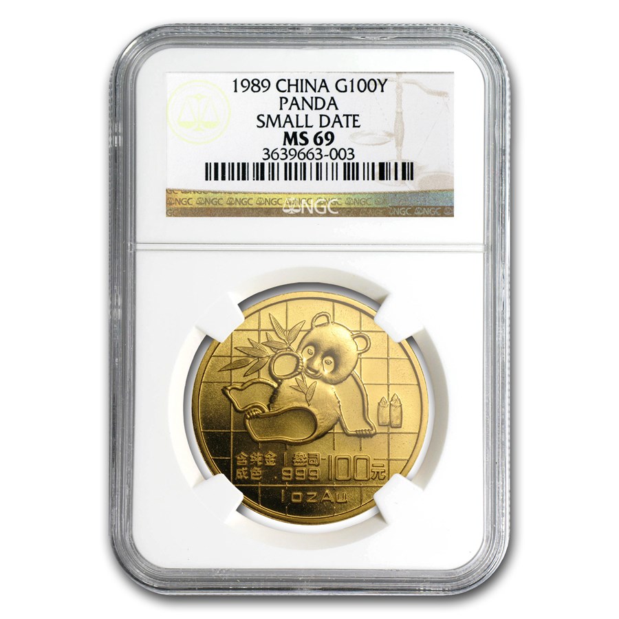 1989 China 1 oz Gold Panda Small Date MS-69 NGC