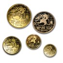 1989 China 5-Coin Proof Gold Panda Set (Capsule Only)
