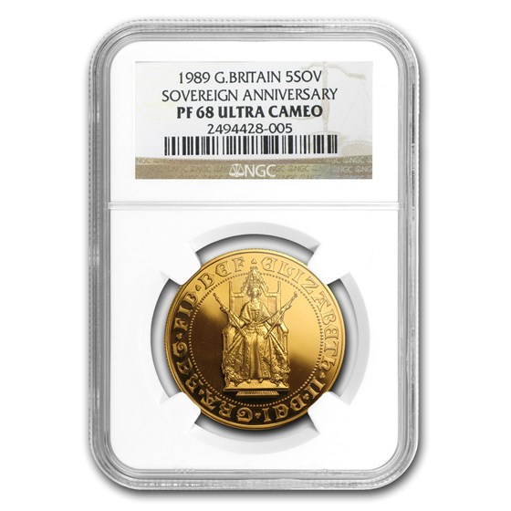 1989 Great Britain Gold £5 Sov 500th Anniv PF-68 NGC 1989 Great Britain Gold £5 Sov 500th Anniv PF-68 NGC