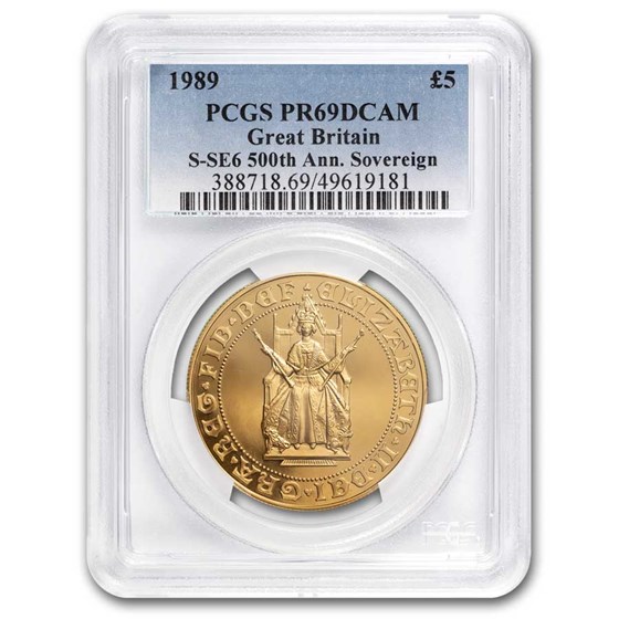 1989 Great Britain Gold £5 Sovereign 500th Anniversary PR-69 PCGS 1989 Great Britain Gold £5 Sovereign 500th Anniversary PR-69 PCGS