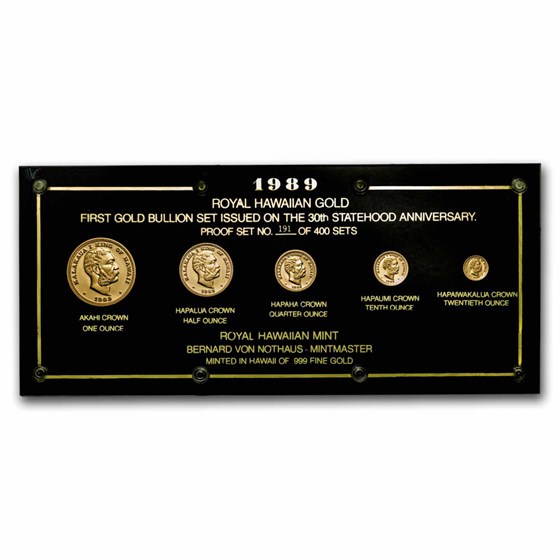 1989 Hawaii 5-Coin Gold King Kalakaua I Proof Set 1989 Hawaii 5-Coin Gold King Kalakaua I Proof Set