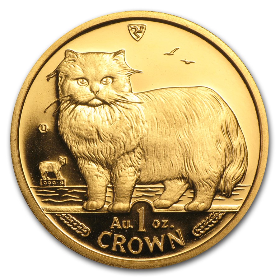 1989 Isle of Man 1 oz Gold Persian Cat BU