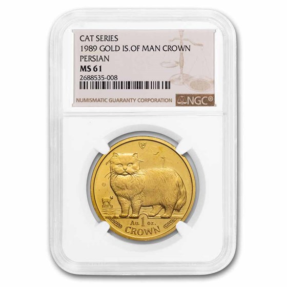 1989 Isle of Man 1 oz Gold Persian Cat MS-61 NGC 1989 Isle of Man 1 oz Gold Persian Cat MS-61 NGC
