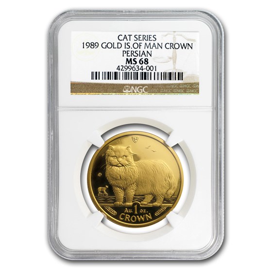 1989 Isle of Man 1 oz Gold Persian Cat MS-68 NGC 1989 Isle of Man 1 oz Gold Persian Cat MS-68 NGC