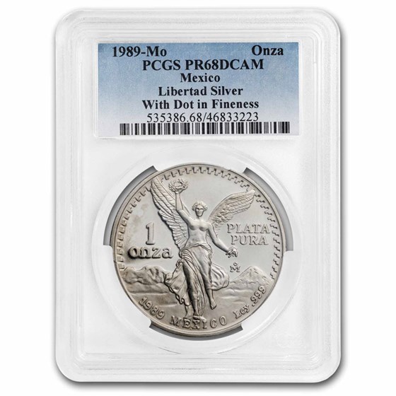 1989 Mexico 1 oz Silver Libertad PR-68 PCGS (w/ dot in fineness)