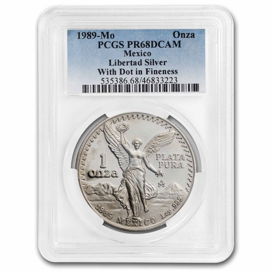 Buy 1989 Mexican 1 oz Silver Libertad PR-68 (w/ dot in fineness
