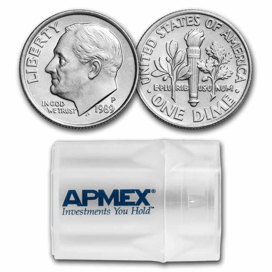 1989-P Roosevelt Dime 50-Coin Roll BU