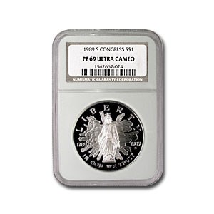 1989-S Congressional $1 Silver Commem PF-69 NGC (Spots) 1989-S Congressional $1 Silver Commem PF-69 NGC (Spots)