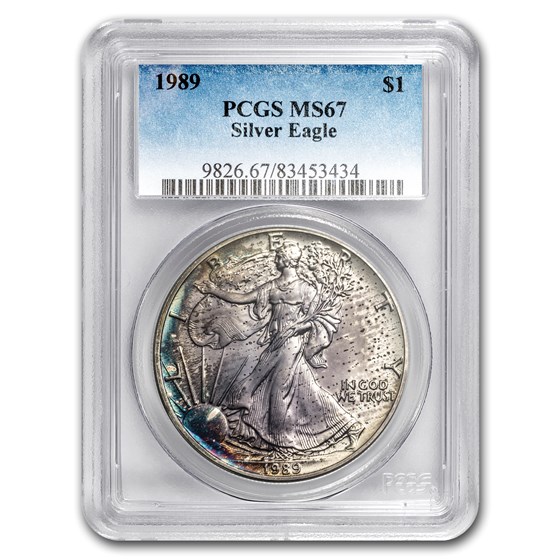 1989 Silver American Eagle MS-67 PCGS (Obv Toning) 1989 Silver American Eagle MS-67 PCGS (Obv Toning)