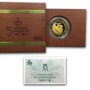 1989 Spain Proof Gold 40000 Pesetas Sea Monster (Box & Coa) 1989 Spain Proof Gold 40000 Pesetas Sea Monster (Box & Coa)