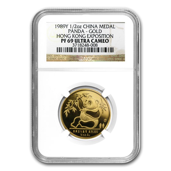 1989-Y China 1/2 oz Gold Panda PF-69 NGC (Hong Kong Expo)