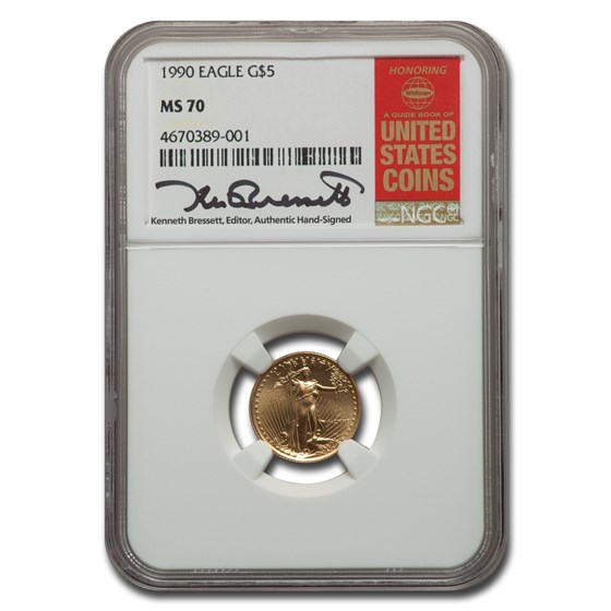 1990 1/10 oz American Gold Eagle MS-70 NGC (Bressett) 1990 1/10 oz American Gold Eagle MS-70 NGC (Bressett)