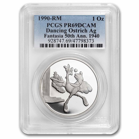 1990 1 oz Silver Disney's Dancing Ostrich PR-69 PCGS 1990 1 oz Silver Disney's Dancing Ostrich PR-69 PCGS