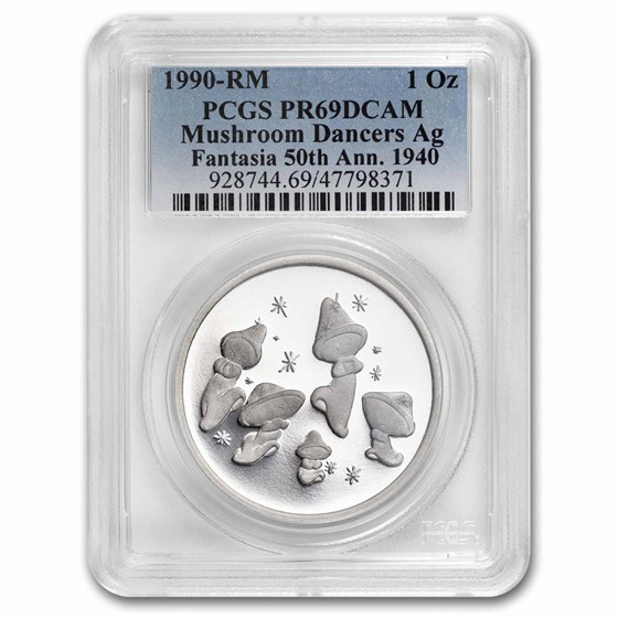 1990 1 oz Silver Disney's Mushroom Dancers PR-69 PCGS 1990 1 oz Silver Disney's Mushroom Dancers PR-69 PCGS