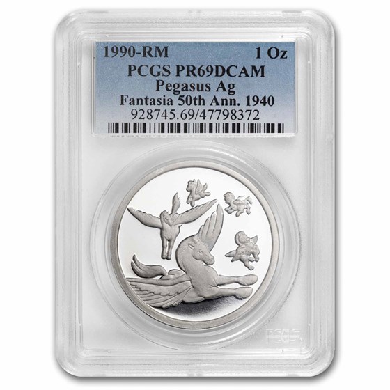 1990 1 oz Silver Disney's Pegasus & Family PR-69 PCGS 1990 1 oz Silver Disney's Pegasus & Family PR-69 PCGS
