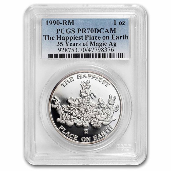 1990 1 oz Silver Disney's The Happiest Place on Earth PR-70 PCGS 1990 1 oz Silver Disney's The Happiest Place on Earth PR-70 PCGS