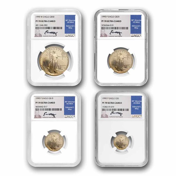 1990 4-Coin Proof American Gold Eagle Set PF-70 NGC (Moy)