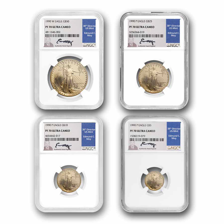 1990 4-Coin Proof American Gold Eagle Set PF-70 NGC (Moy)