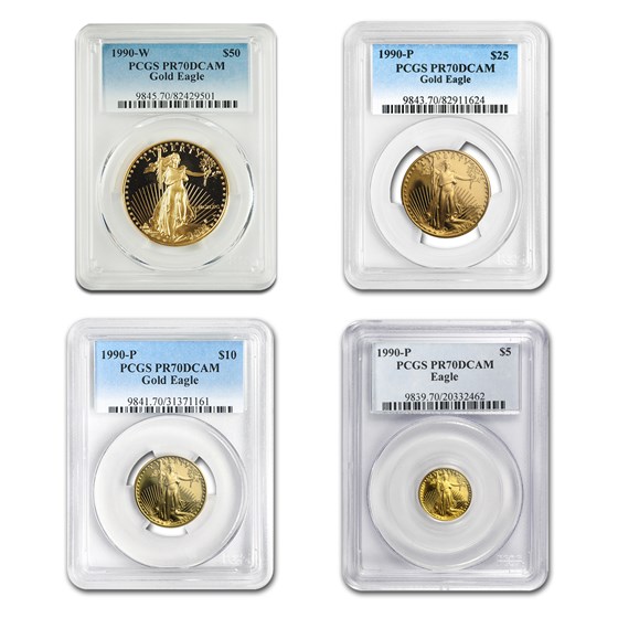 1990 4-Coin Proof American Gold Eagle Set PR-70 PCGS 1990 4-Coin Proof American Gold Eagle Set PR-70 PCGS