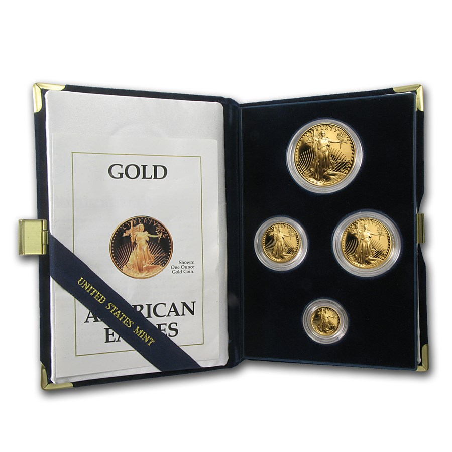 1990 4-Coin Proof American Gold Eagle Set (w/Box & COA)