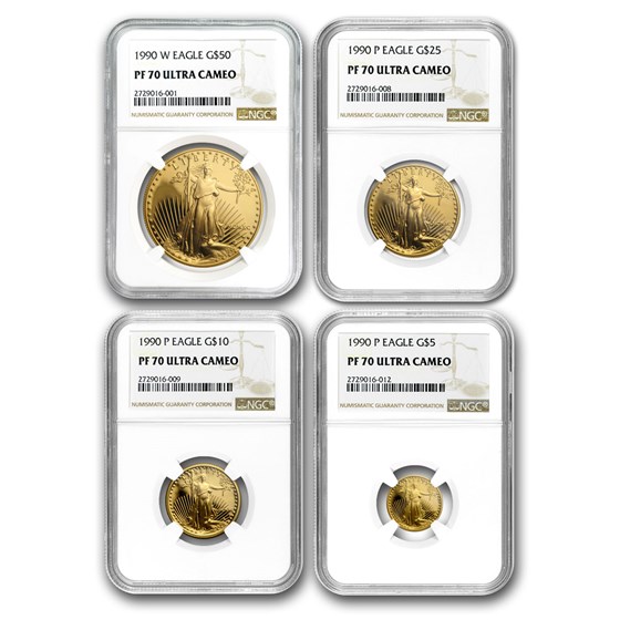 1990 4-Coin Proof Gold American Eagle Set PF-70 NGC 1990 4-Coin Proof Gold American Eagle Set PF-70 NGC
