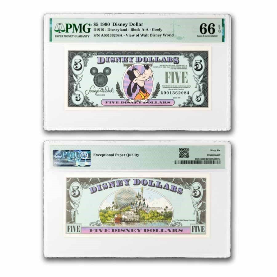 1990 $5.00 (AA) Closed-Eyed Goofy CU-66 EPQ PMG (DIS#16)