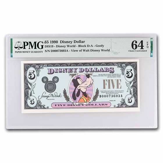 1990 $5.00 (DA) Closed-Eyed Goofy (DIS#19) CU-64 EPQ PMG