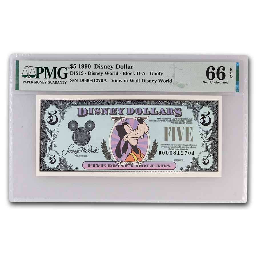 1990 $5.00 (DA) Closed-Eyed Goofy (DIS#19) CU-66 EPQ PMG