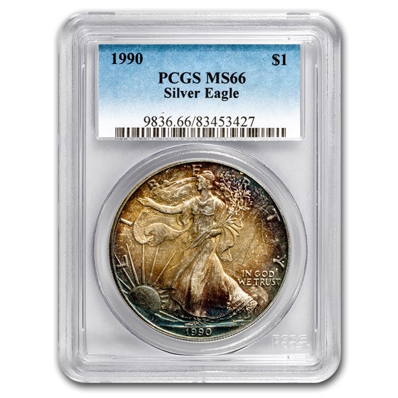 1990 American Silver Eagle MS-66 PCGS (Obv Toning) 1990 American Silver Eagle MS-66 PCGS (Obv Toning)